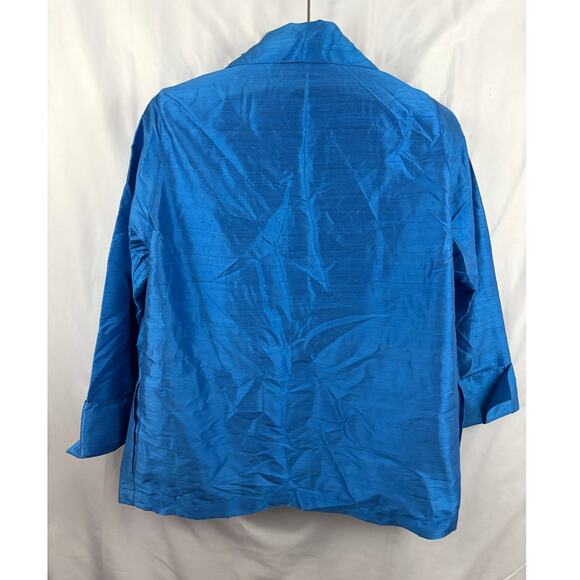 Caroline Rose Blue 100% Silk Open Front 3/4 Sleeve Topper Jacket LARGE - Picture 12 of 15